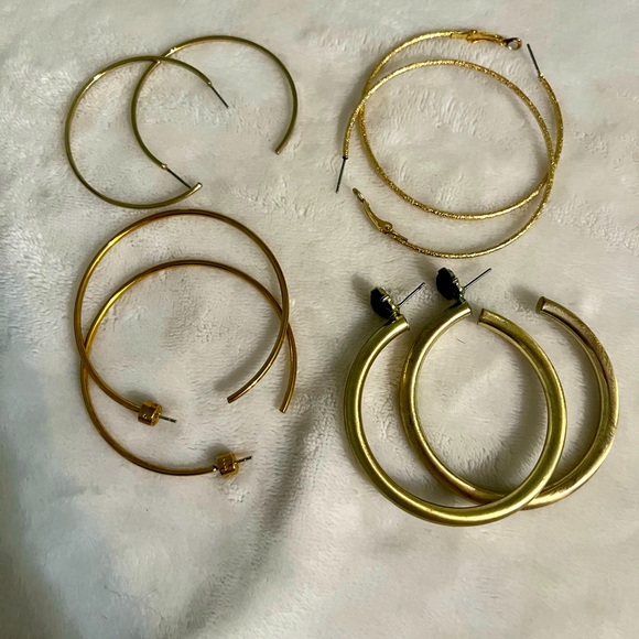 Lot of 4 Large Gold-Colored Hoops - Picture 1 of 2